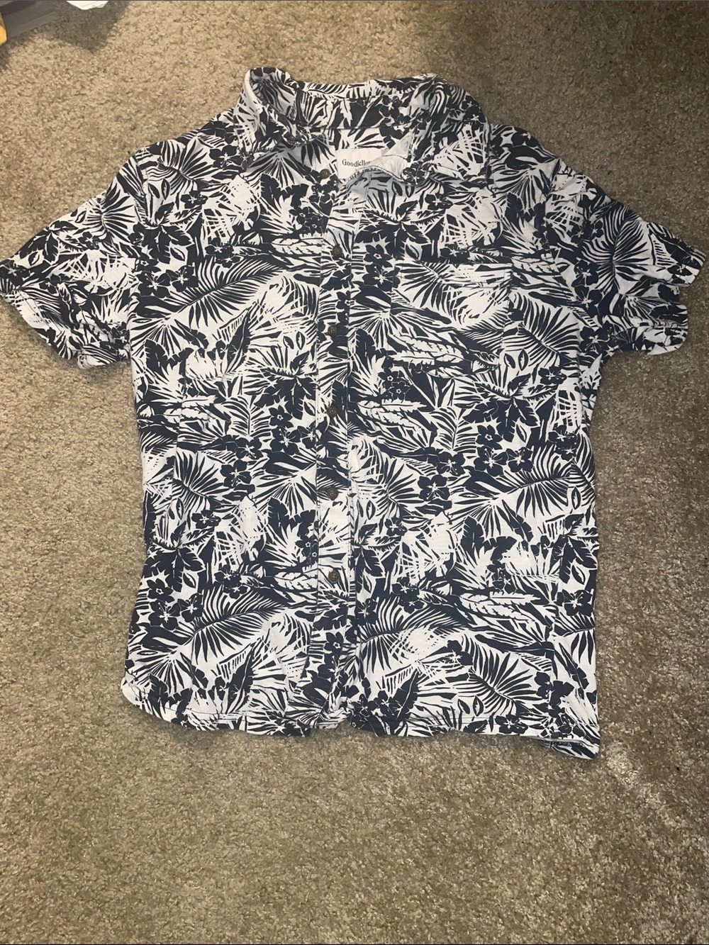 Goodfellow & Co Navy and White Tropical Print Button-Down Shirt